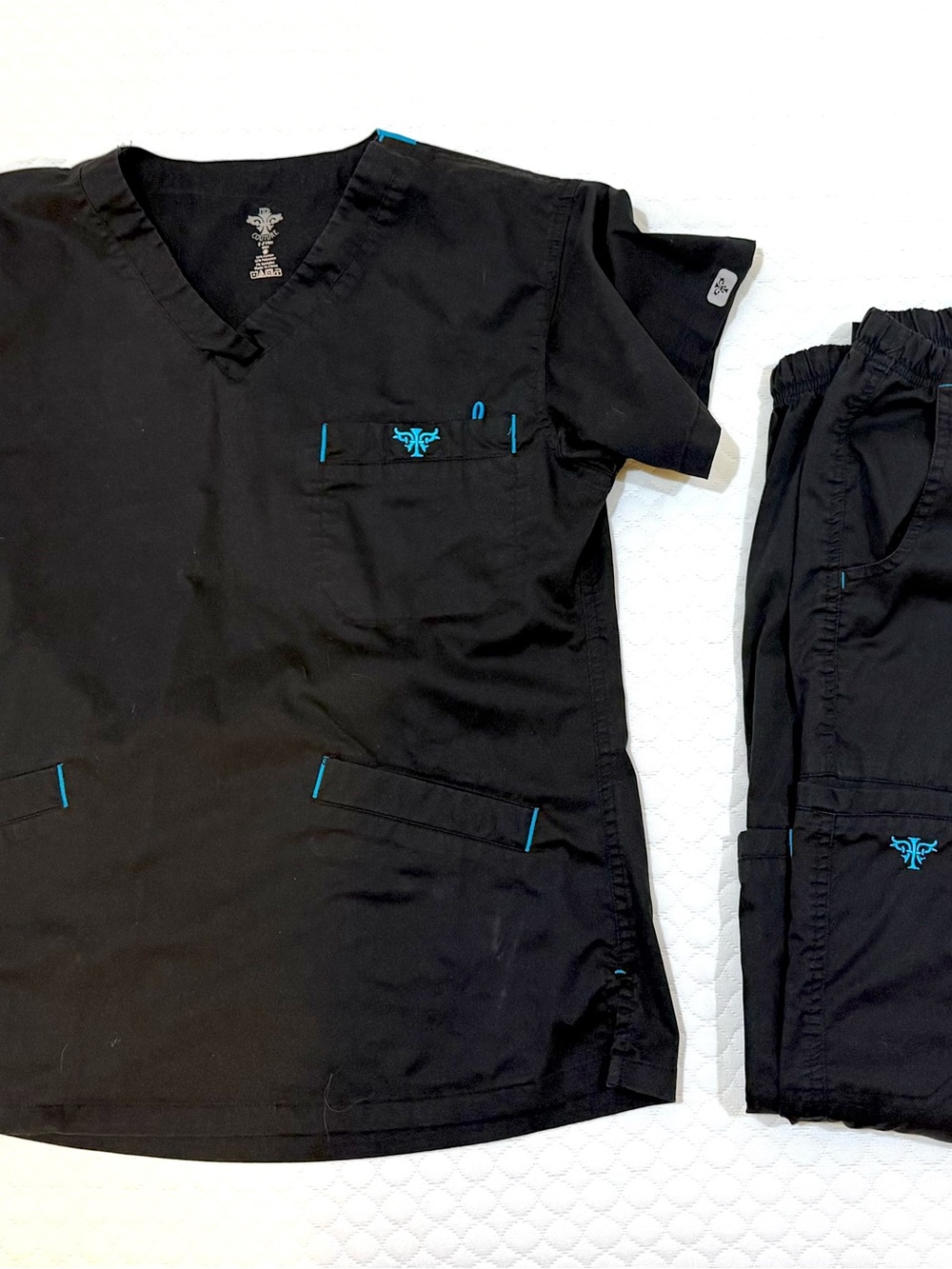 Med Couture Black Scrub Set with Teal Accents